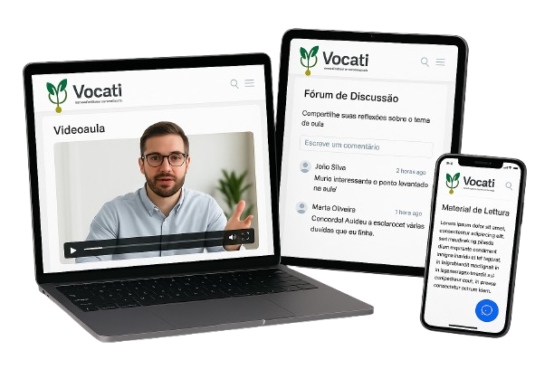 Cursos do Instituto Vocati por dentro — plataforma em vários dispositivos